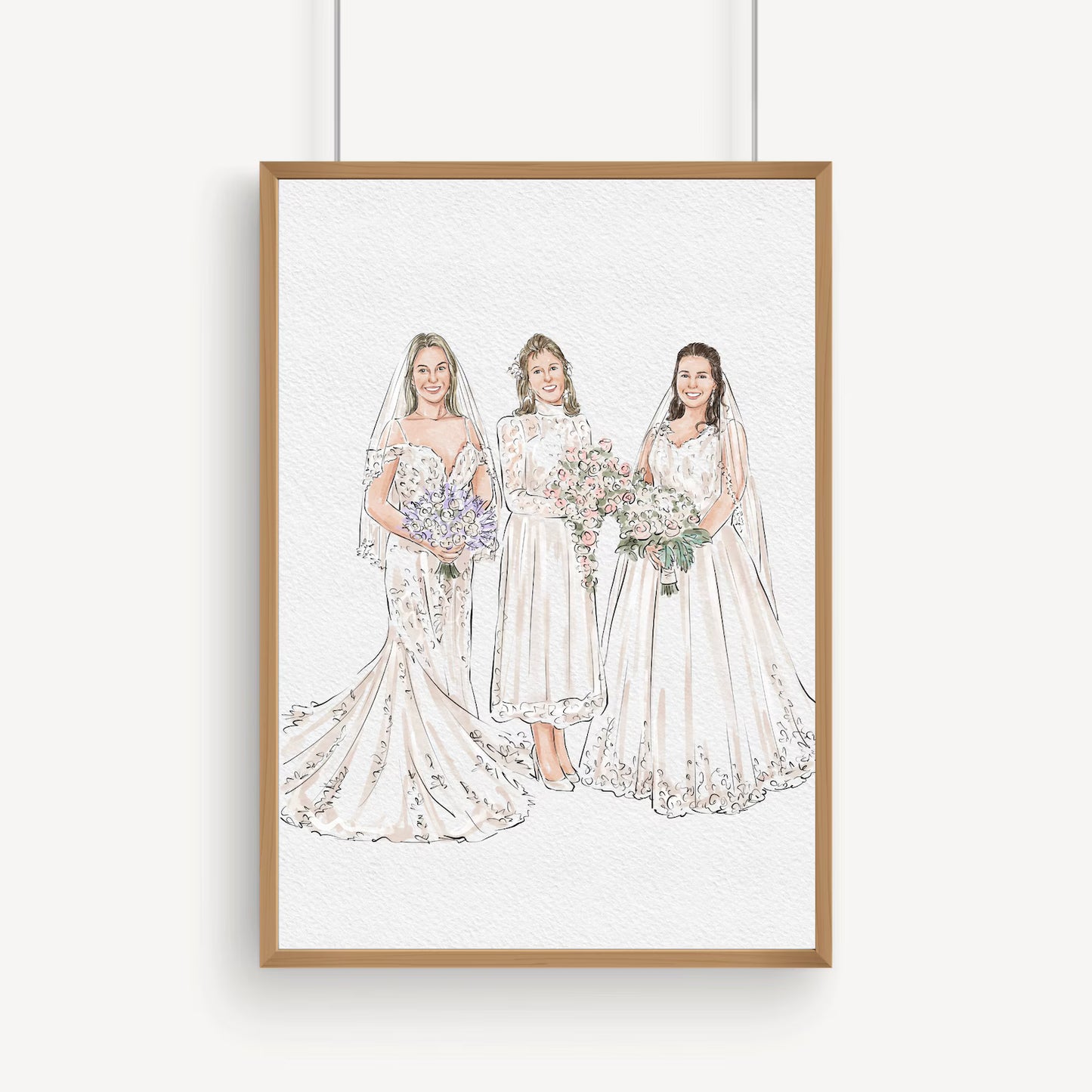 Custom Bride, Mother & Bridesmaid Watercolor Portrait