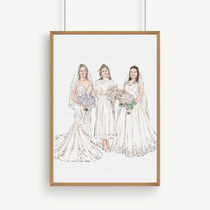Custom Bride, Mother & Bridesmaid Watercolor Portrait