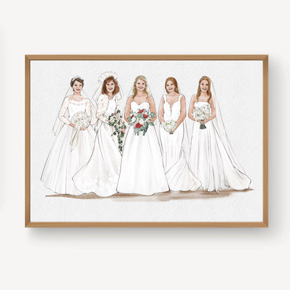 Custom Bride, Mother & Bridesmaid Watercolor Portrait