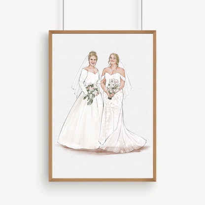 Custom Bride, Mother & Bridesmaid Watercolor Portrait