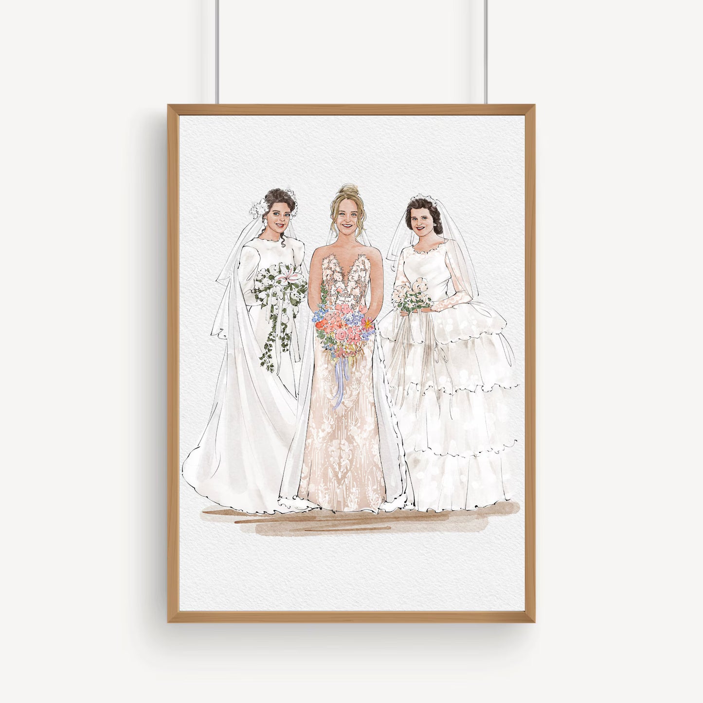 Custom Bride, Mother & Bridesmaid Watercolor Portrait