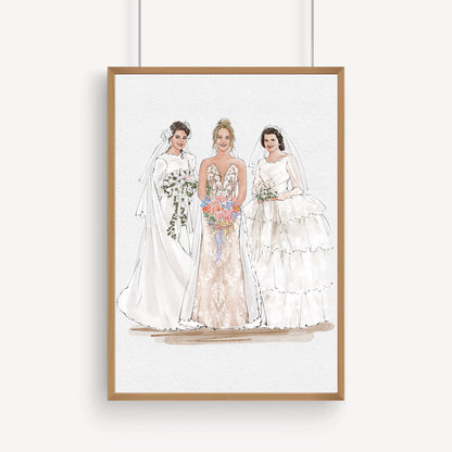 Custom Bride, Mother & Bridesmaid Watercolor Portrait