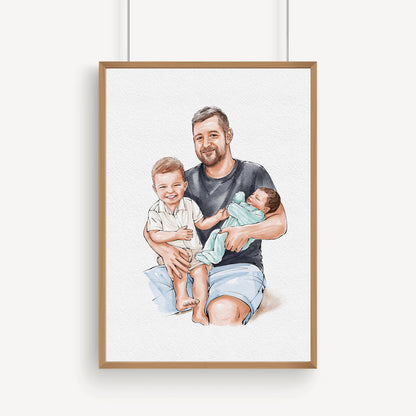 Custom Hand Painted Watercolor Portrait for Dad | Father’s Day Gift