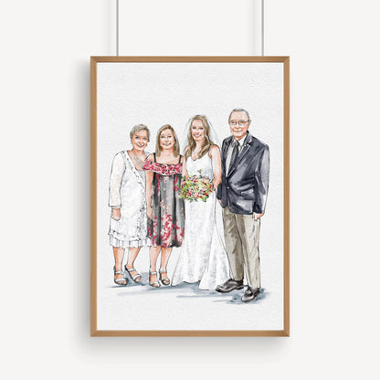 Custom Bride, Mother & Bridesmaid Watercolor Portrait
