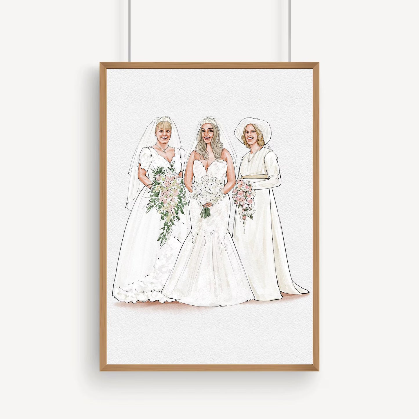 Custom Bride, Mother & Bridesmaid Watercolor Portrait