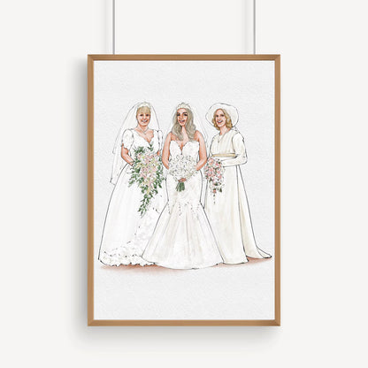 Custom Bride, Mother & Bridesmaid Watercolor Portrait