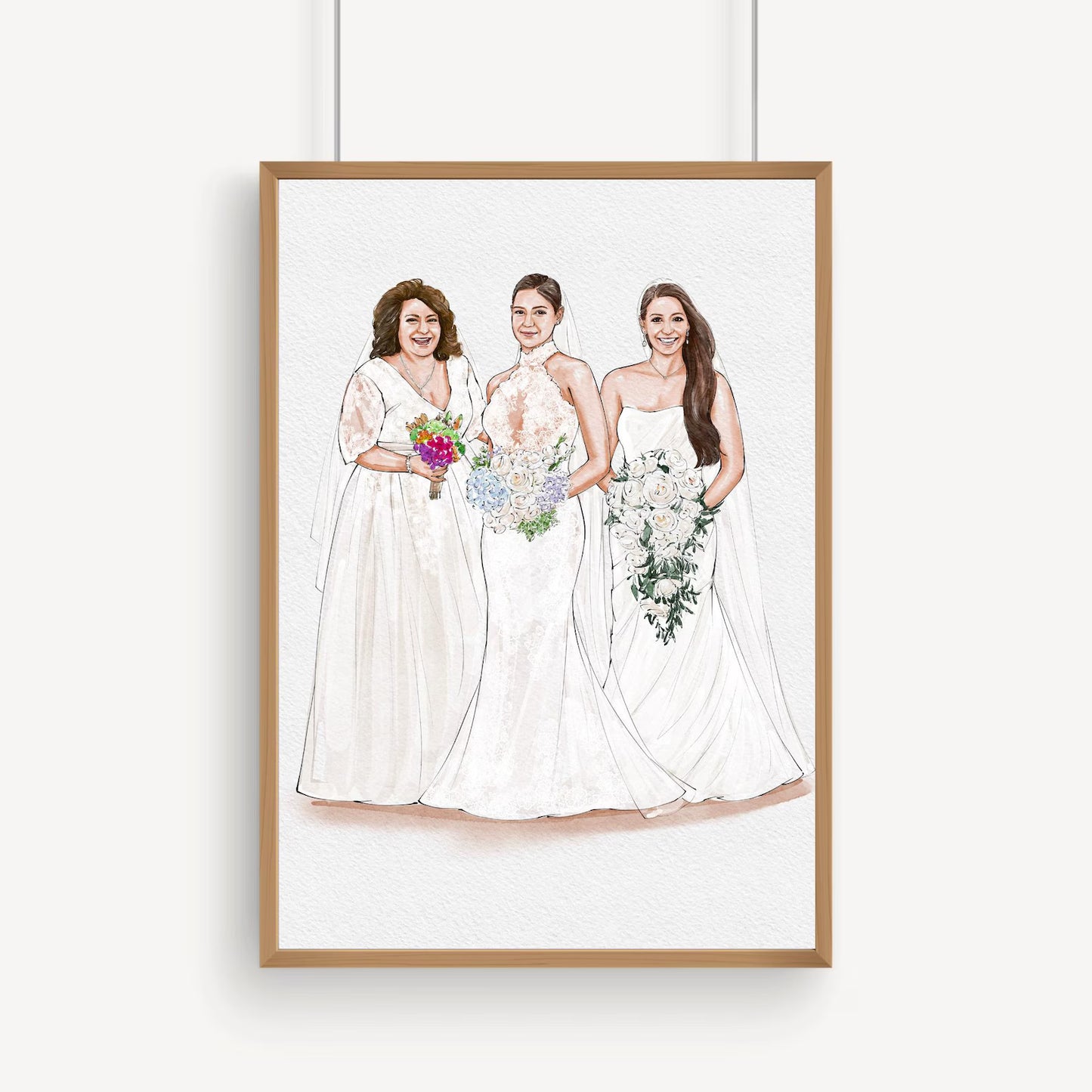 Custom Bride, Mother & Bridesmaid Watercolor Portrait