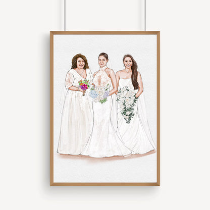 Custom Bride, Mother & Bridesmaid Watercolor Portrait