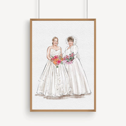 Custom Bride, Mother & Bridesmaid Watercolor Portrait