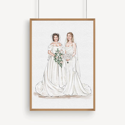 Custom Bride, Mother & Bridesmaid Watercolor Portrait
