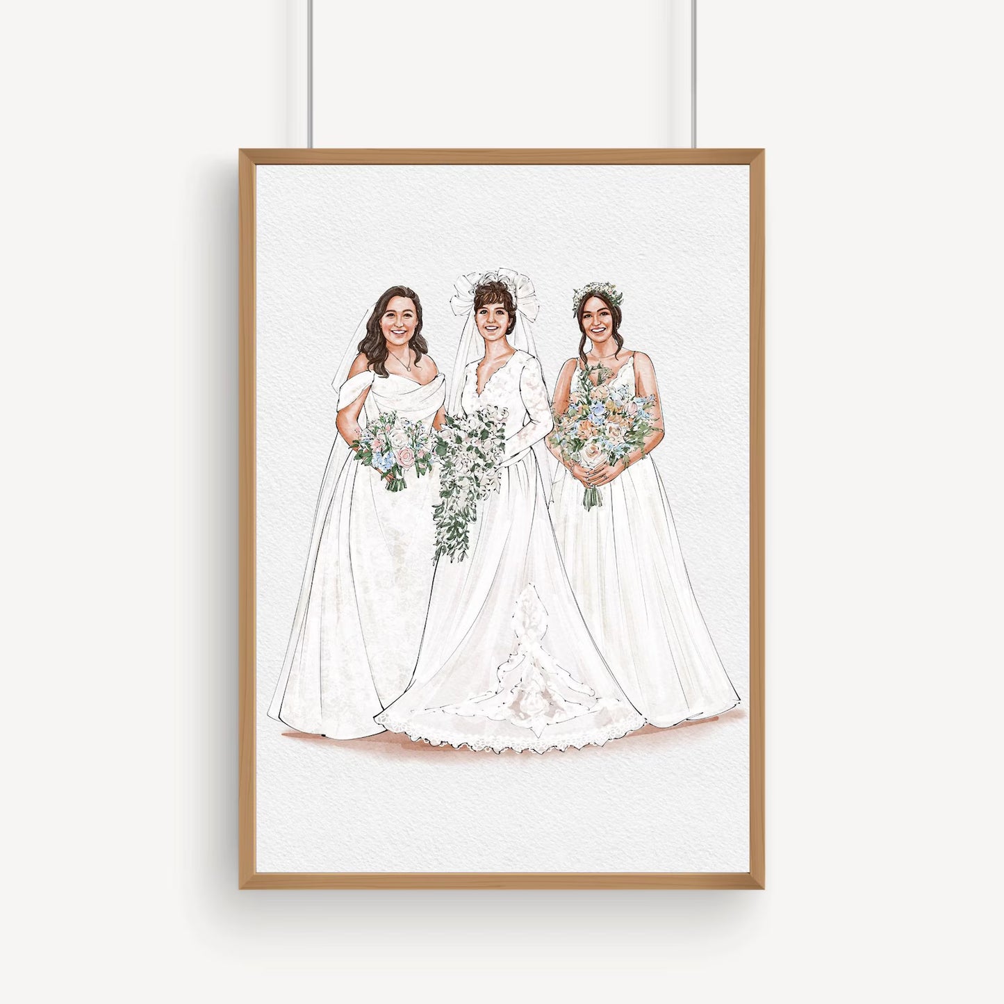 Custom Bride, Mother & Bridesmaid Watercolor Portrait