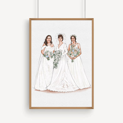 Custom Bride, Mother & Bridesmaid Watercolor Portrait