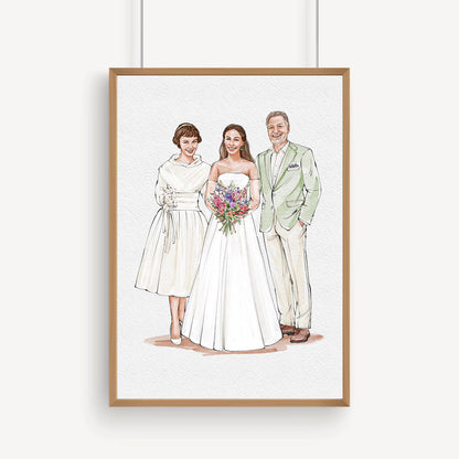Custom Bride, Mother & Bridesmaid Watercolor Portrait