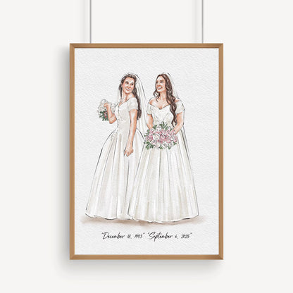 Custom Bride, Mother & Bridesmaid Watercolor Portrait