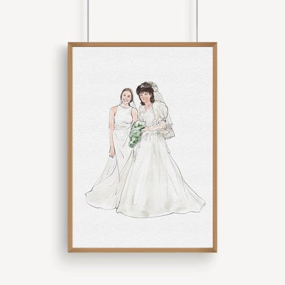Custom Bride, Mother & Bridesmaid Watercolor Portrait