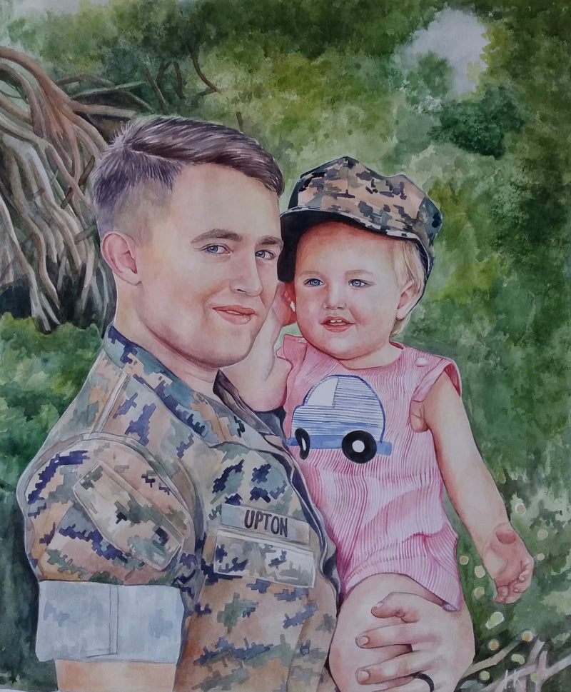 Custom Hand-Painted Memorial Watercolor Portrait