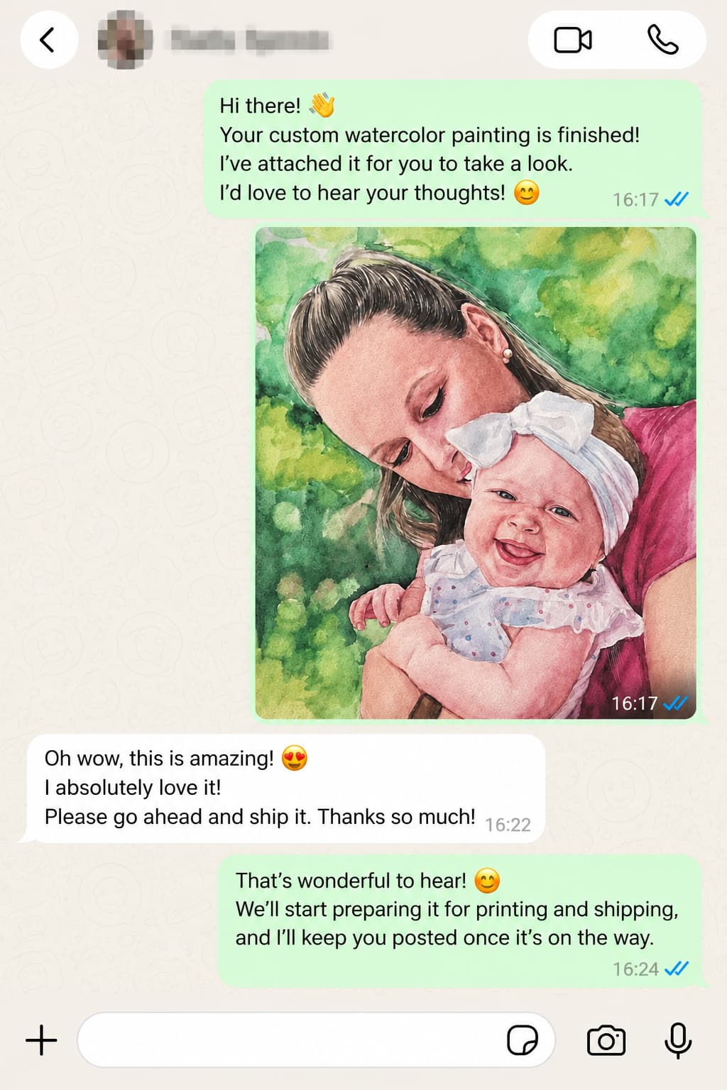 Customer WhatsApp review screenshot