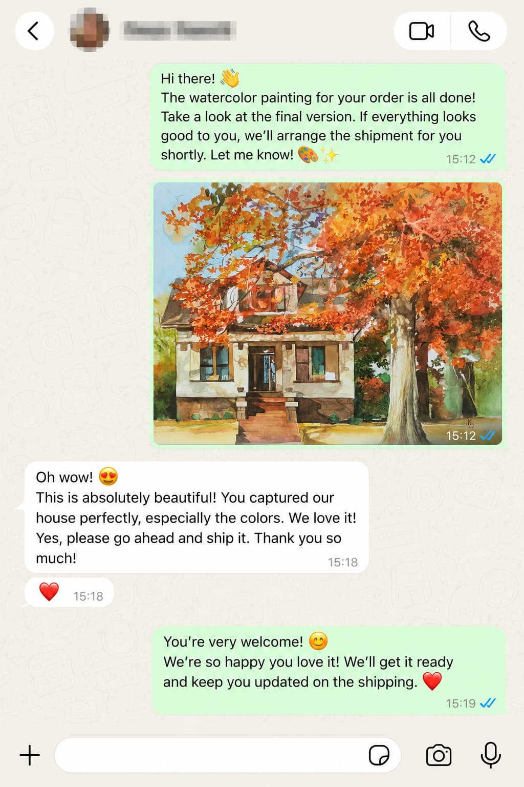Customer WhatsApp review screenshot