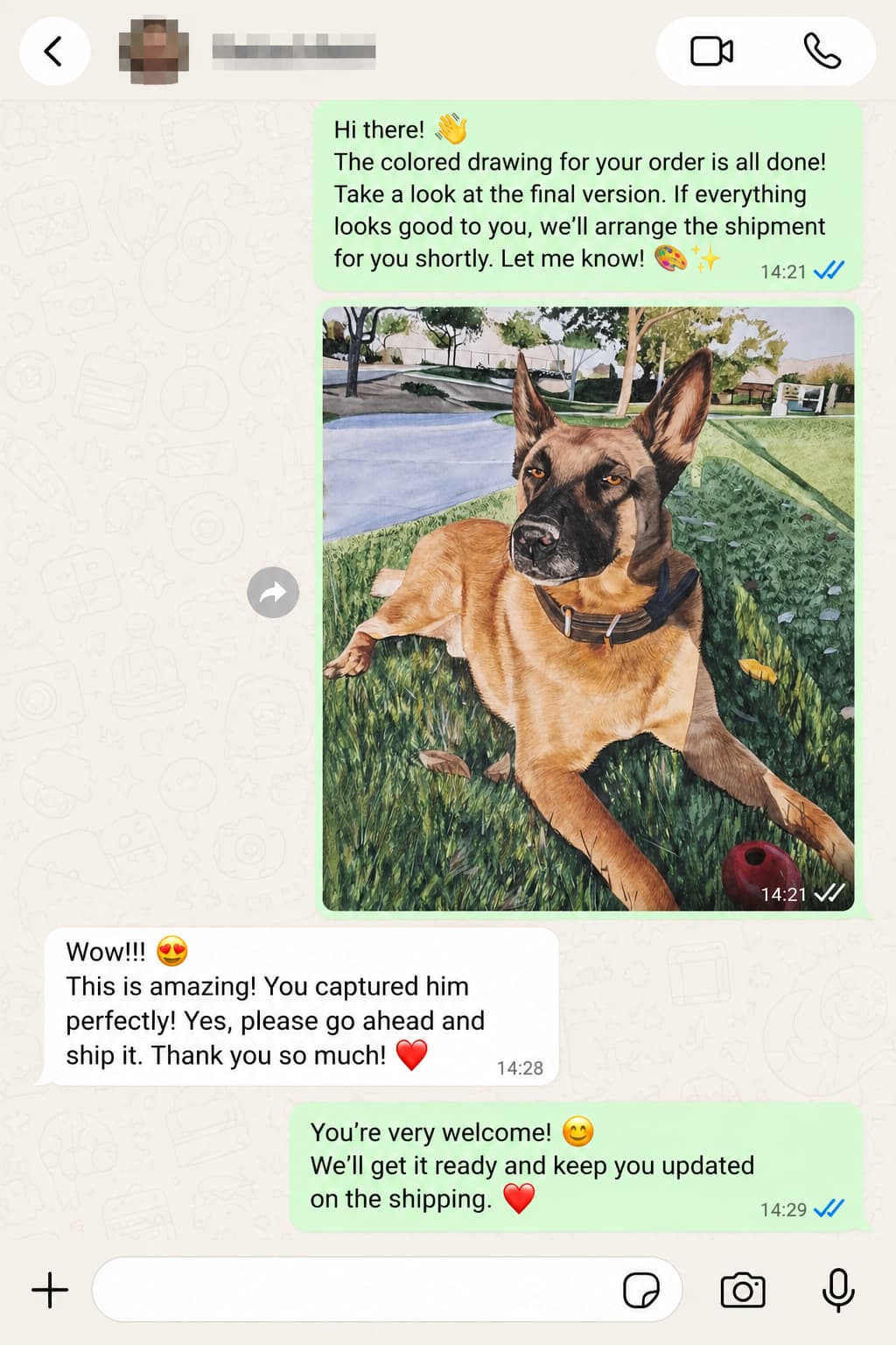Customer WhatsApp review screenshot