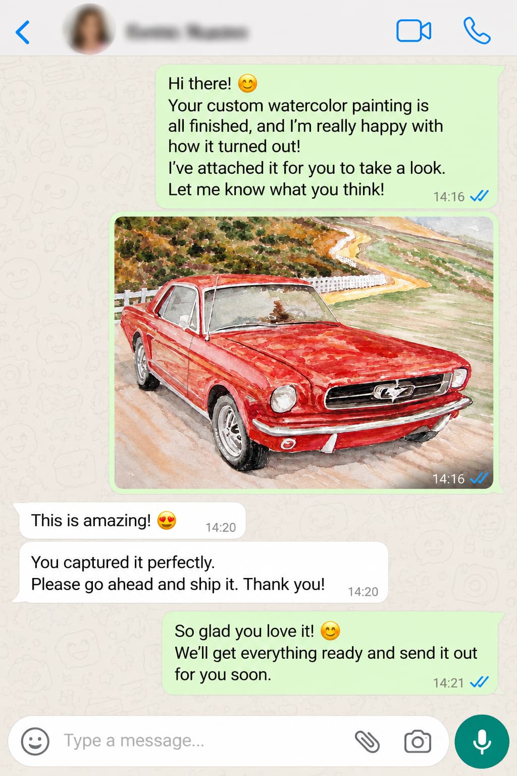Customer WhatsApp review screenshot