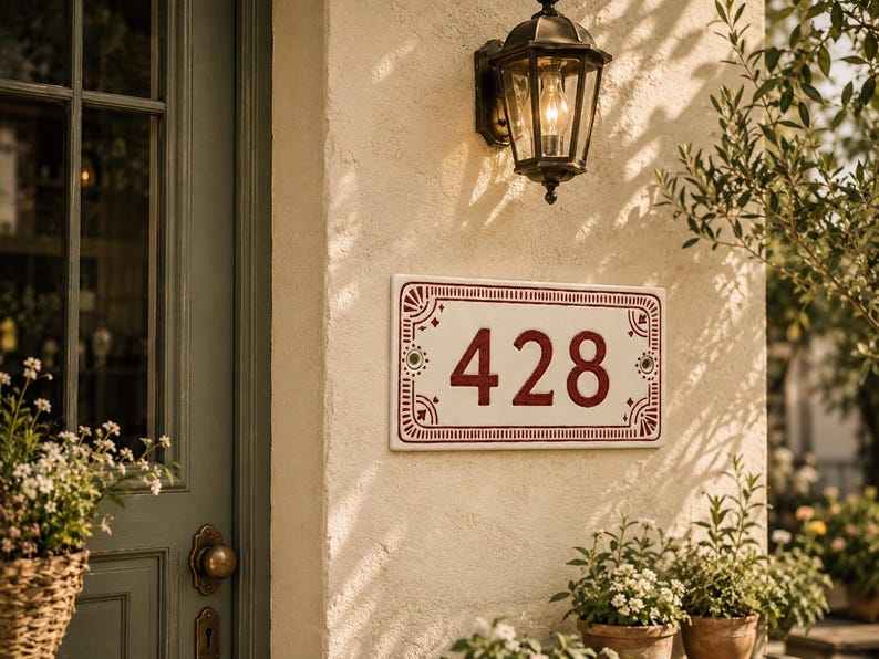 Personalized hand-painted ceramic house number plaque - 10