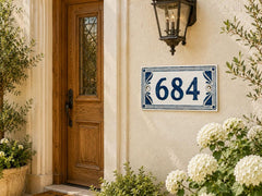 Personalized hand-painted ceramic house number plaque - 11