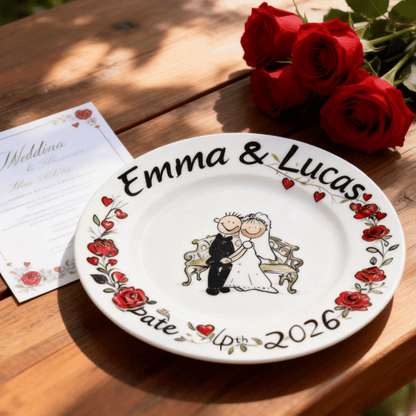 Personalized Hand Painted Wedding Plate & Ring Dish Set - Watercolor Art by PaintMySoul
