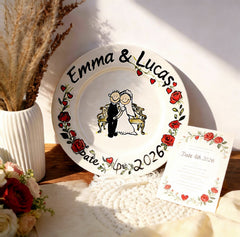 Personalized Hand Painted Wedding Plate & Ring Dish Set - Watercolor Art by PaintMySoul