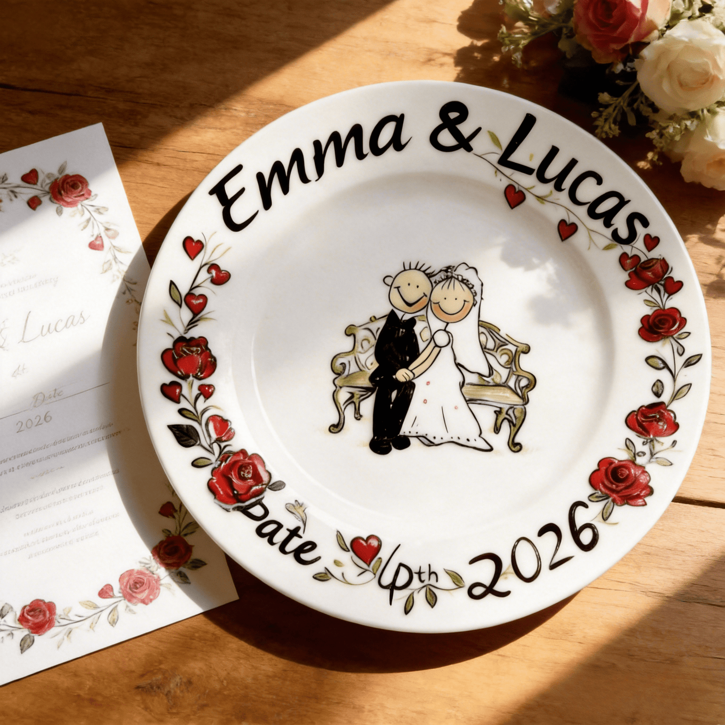 Personalized Hand Painted Wedding Plate & Ring Dish Set - Watercolor Art by PaintMySoul