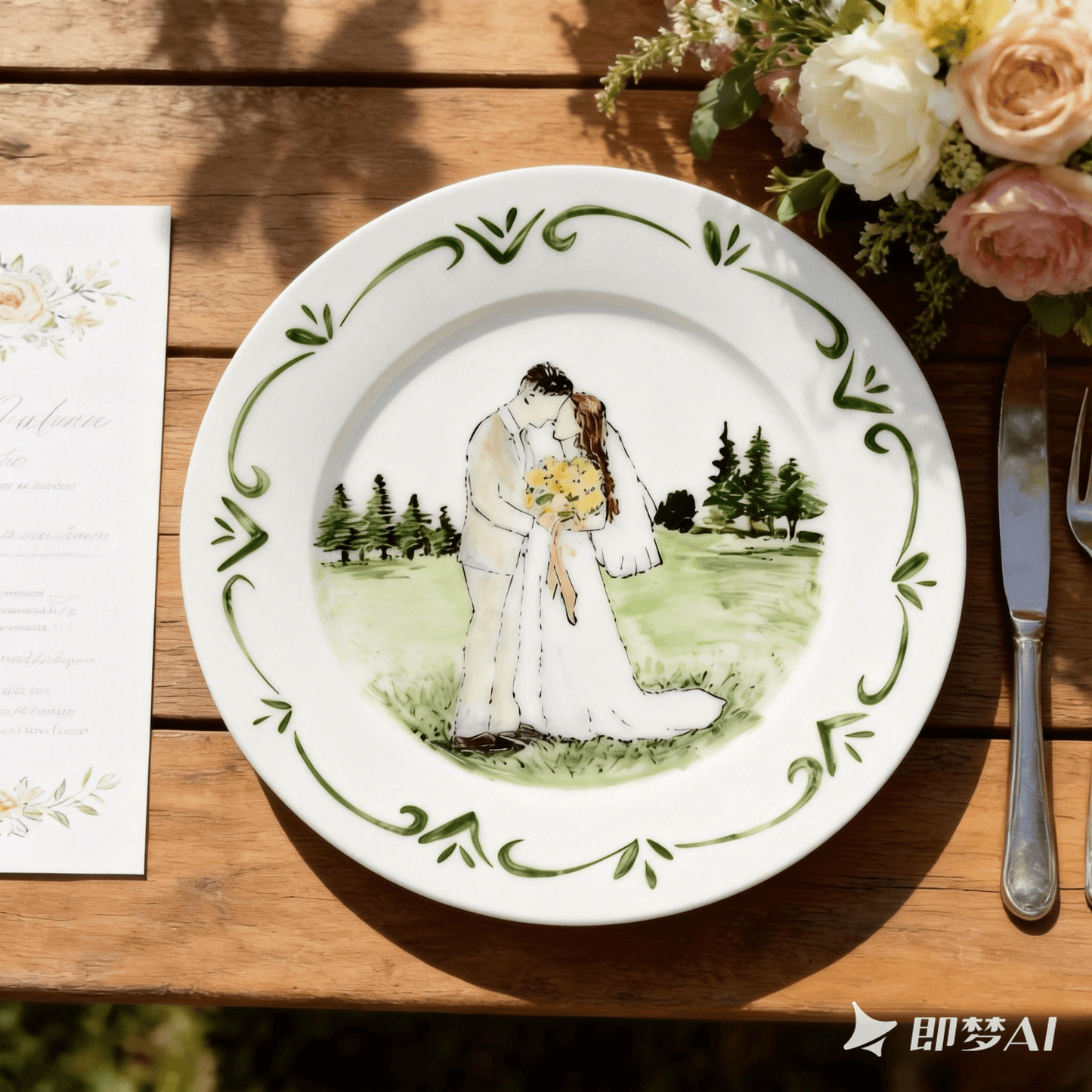 Personalized Hand Painted Wedding Plate & Ring Dish Set - Watercolor Art by PaintMySoul