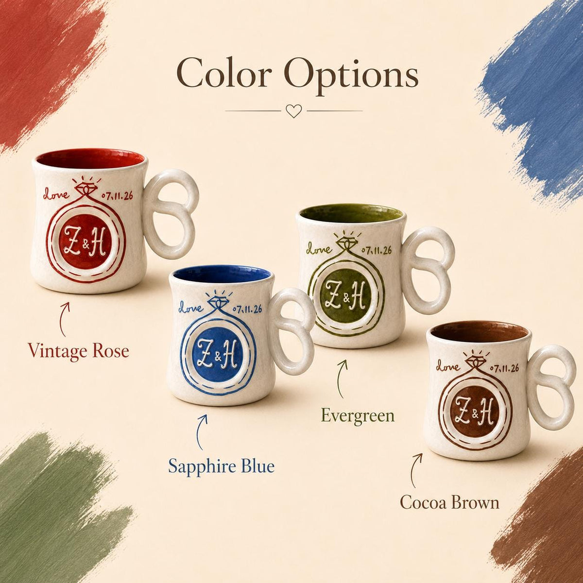 Personalized Initial Mug,Underglaze Ceramic Couple Gift - Watercolor Art by PaintMySoul