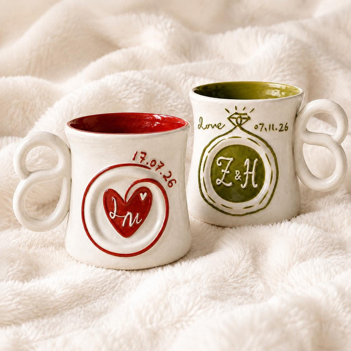 Personalized Initial Mug,Underglaze Ceramic Couple Gift - Watercolor Art by PaintMySoul