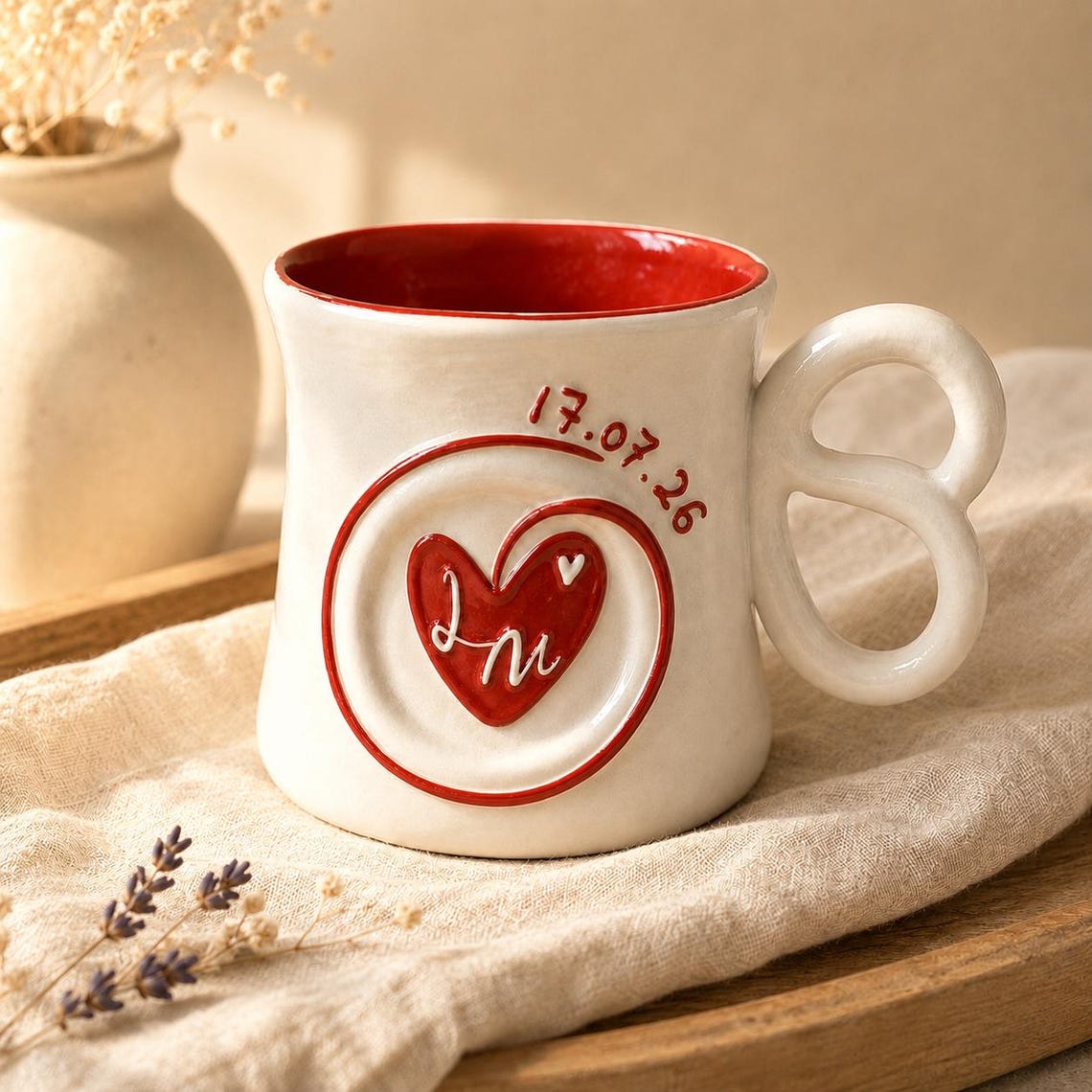 Personalized Initial Mug,Underglaze Ceramic Couple Gift - Watercolor Art by PaintMySoul