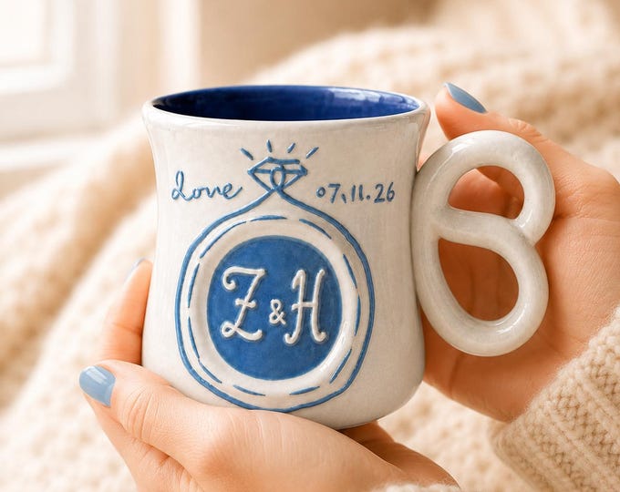 Personalized Initial Mug,Underglaze Ceramic Couple Gift - Watercolor Art by PaintMySoul