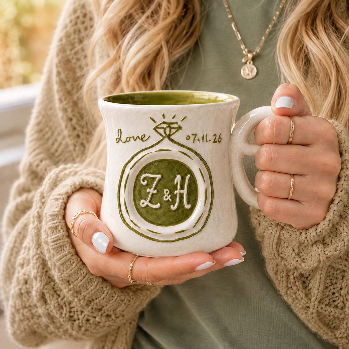 Personalized Initial Mug,Underglaze Ceramic Couple Gift - Watercolor Art by PaintMySoul