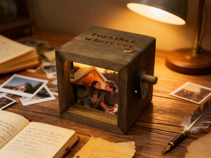 Personalized Text Photo Flipbook Animation Box, Wooden Photo Book with Light, Crank Photobox Picture Box, Anniversary/Valentine's Day Gift for Couple - Watercolor Art by PaintMySoul