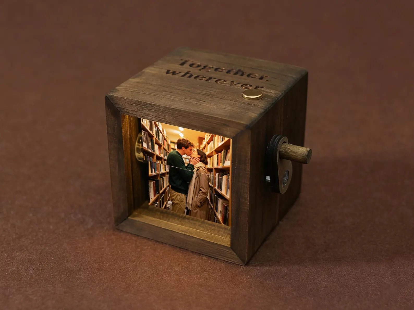 Personalized Text Photo Flipbook Animation Box, Wooden Photo Book with Light, Crank Photobox Picture Box, Anniversary/Valentine's Day Gift for Couple - Watercolor Art by PaintMySoul
