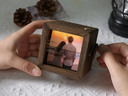 Personalized Text Photo Flipbook Animation Box, Wooden Photo Book with Light, Crank Photobox Picture Box, Anniversary/Valentine's Day Gift for Couple - Watercolor Art by PaintMySoul