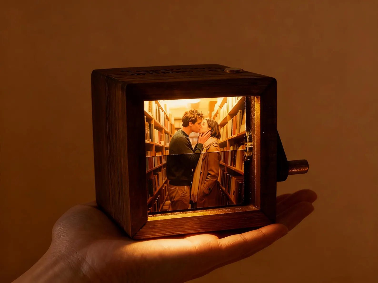 Personalized Text Photo Flipbook Animation Box, Wooden Photo Book with Light, Crank Photobox Picture Box, Anniversary/Valentine's Day Gift for Couple - Watercolor Art by PaintMySoul