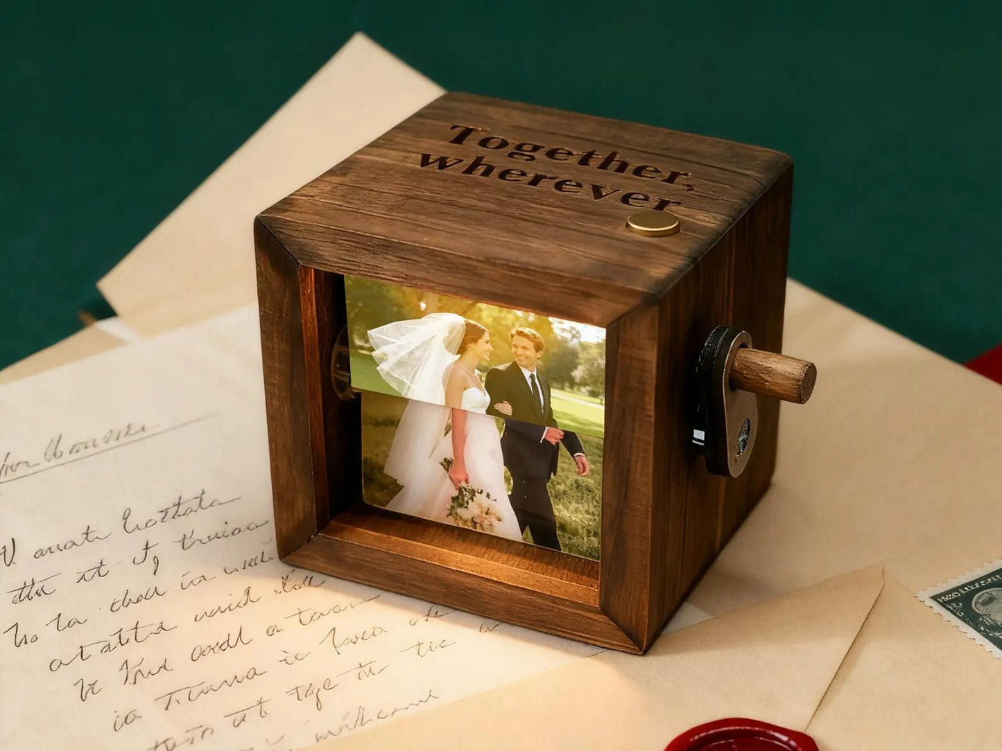 Personalized Text Photo Flipbook Animation Box, Wooden Photo Book with Light, Crank Photobox Picture Box, Anniversary/Valentine's Day Gift for Couple - Watercolor Art by PaintMySoul
