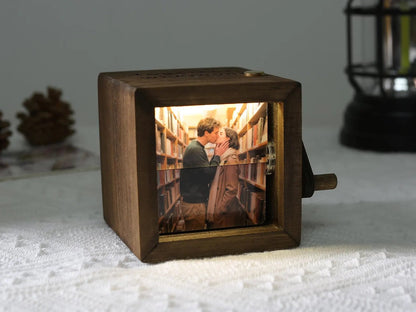 Personalized Text Photo Flipbook Animation Box, Wooden Photo Book with Light, Crank Photobox Picture Box, Anniversary/Valentine's Day Gift for Couple - Watercolor Art by PaintMySoul