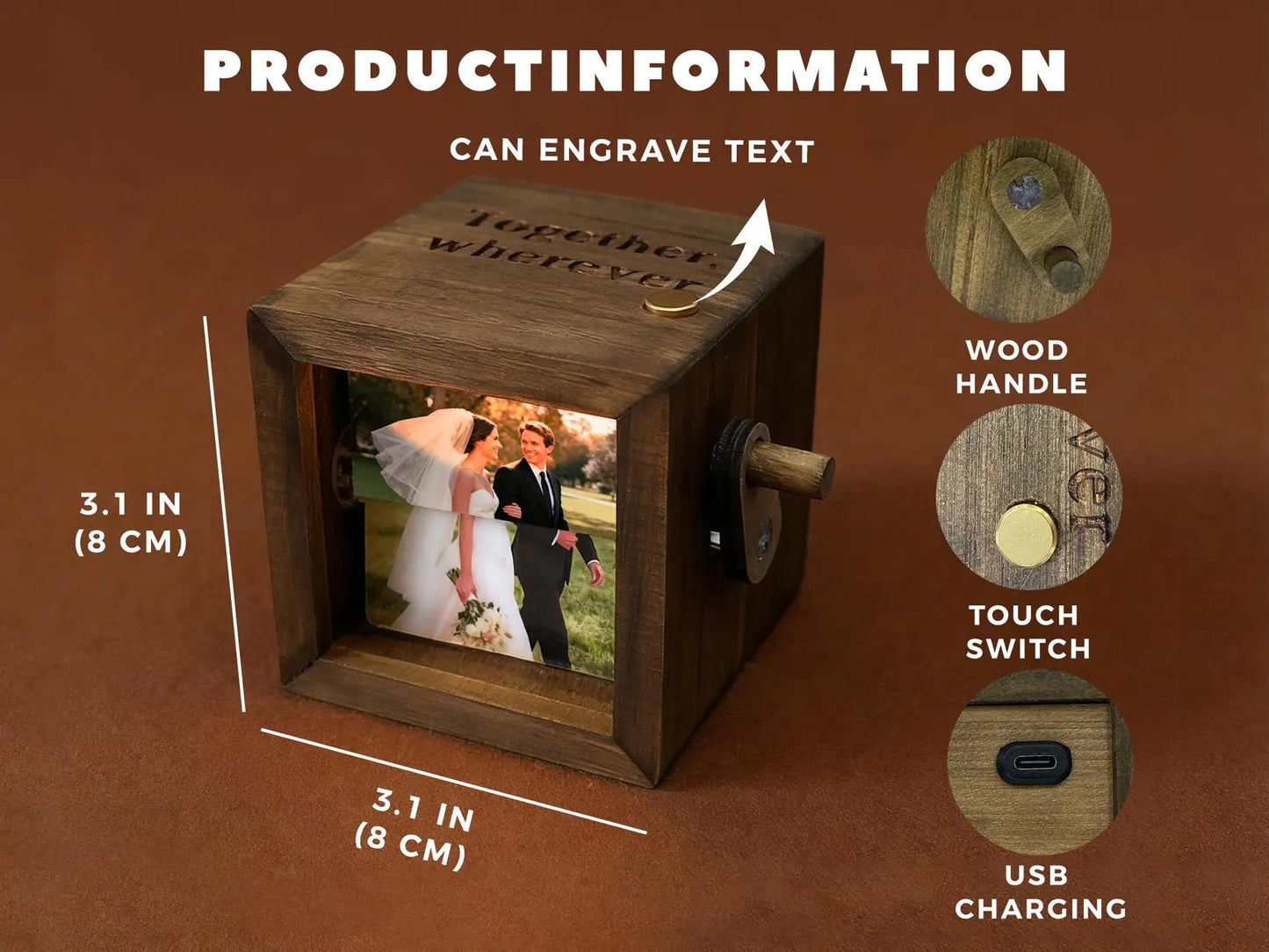 Personalized Text Photo Flipbook Animation Box, Wooden Photo Book with Light, Crank Photobox Picture Box, Anniversary/Valentine's Day Gift for Couple - Watercolor Art by PaintMySoul
