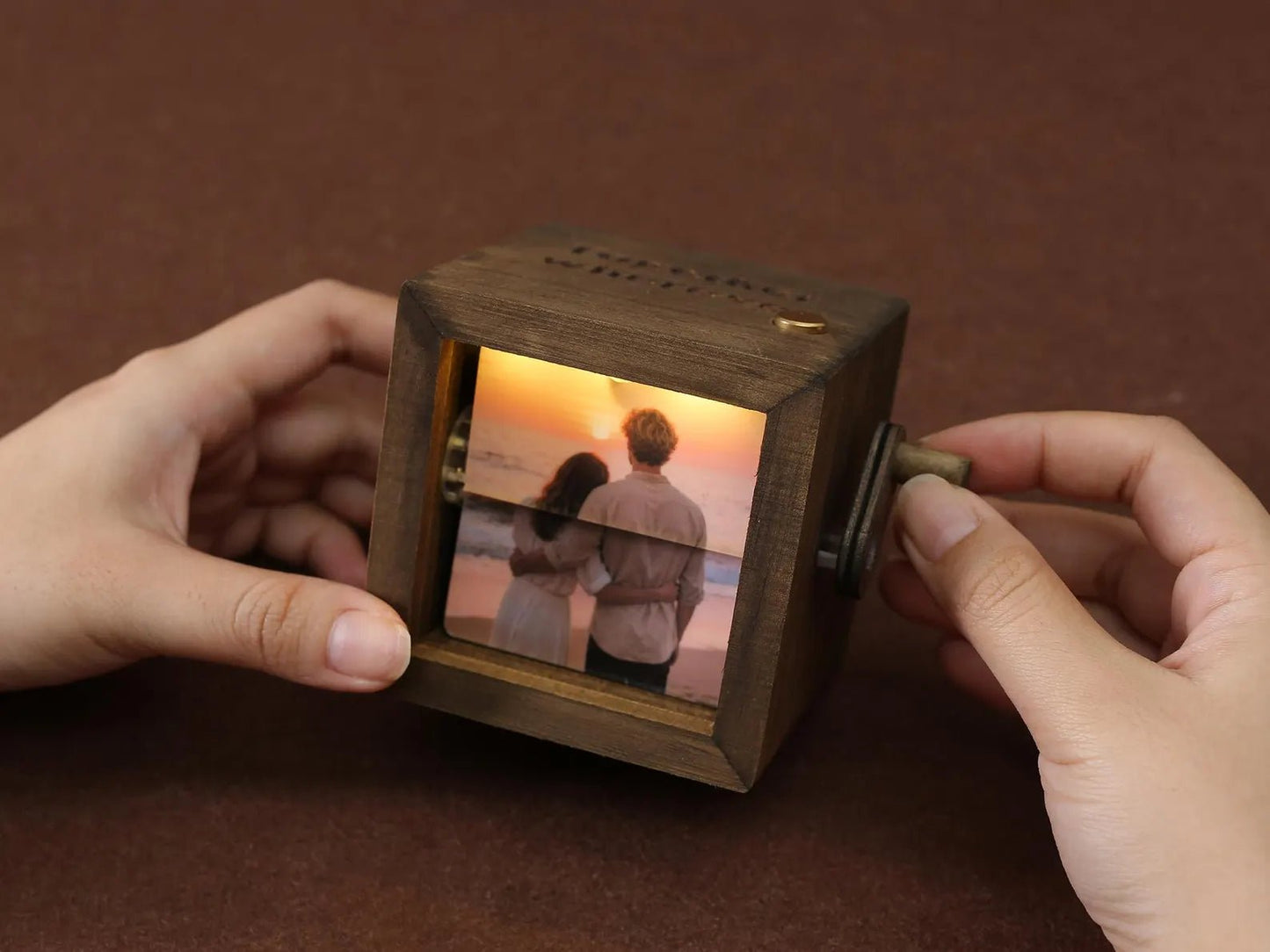 Personalized Text Photo Flipbook Animation Box, Wooden Photo Book with Light, Crank Photobox Picture Box, Anniversary/Valentine's Day Gift for Couple - Watercolor Art by PaintMySoul