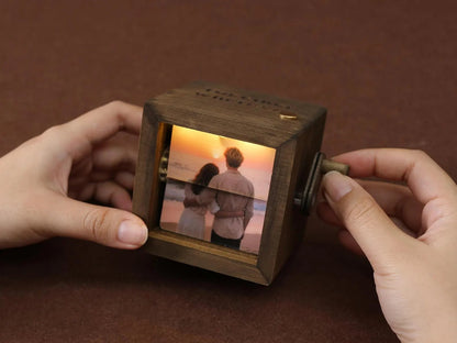 Personalized Text Photo Flipbook Animation Box, Wooden Photo Book with Light, Crank Photobox Picture Box, Anniversary/Valentine's Day Gift for Couple - Watercolor Art by PaintMySoul