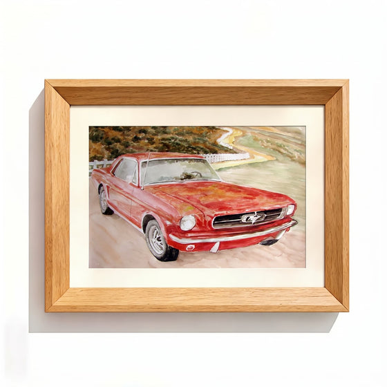 Car watercolor Natural Wood Frame option