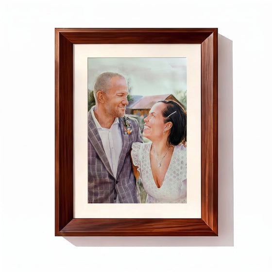 Couple watercolor Dark Wood Frame option