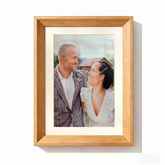 Couple watercolor Natural Wood Frame option