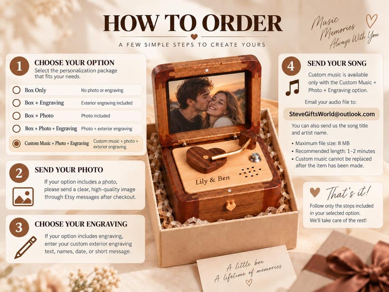Personalized wooden photo music box – product photo 15