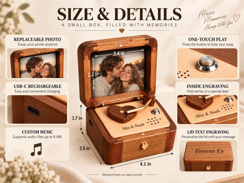 Personalized wooden photo music box – product photo 16