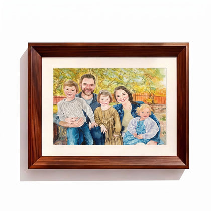 Family watercolor Dark Wood Frame option